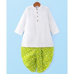 Babyhug Cotton Schiffly Full Sleeves Kurta with Printed Dhoti Set - White