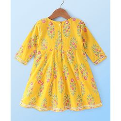 Babyhug Cotton Woven Three Fourth Sleeves Kurti Palazzo Set with Dupatta Floral Print - Yellow
