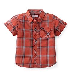 Babyhug Cotton Half Sleeve Twofer Check Shirt with T-Shirt - Brown & Navy