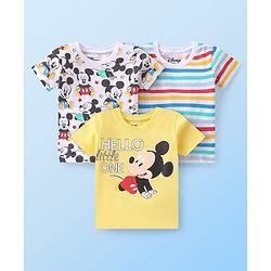 Babyhug Disney 100% Cotton Knit Half Sleeves T-Shirt With Mickey Mouse Graphics Pack of 3- Multicolor
