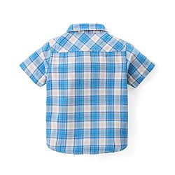 Babyhug Cotton Woven Half Sleeves Checked Shirt With Boat Print T-Shirt - Blue