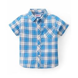 Babyhug Cotton Woven Half Sleeves Checked Shirt With Boat Print T-Shirt - Blue