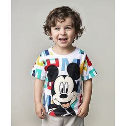 Babyhug Disney 100% Cotton Knit Half Sleeves T-Shirt Mickey Mouse Print - Multicolor