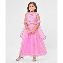 Babyhug Woven Sleeveless Sequined Embroidered Choli & Lehenga Set with Dupatta - Pink