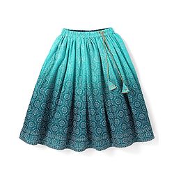 Babyhug Woven Sleeveless Floral Embroidered Halter Neck Choli with Lehenga and Net Dupatta Set - Teal Blue