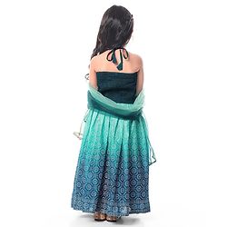 Babyhug Woven Sleeveless Floral Embroidered Halter Neck Choli with Lehenga and Net Dupatta Set - Teal Blue