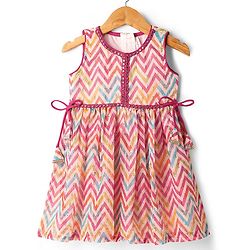 Babyhug Woven Sleeveless Dhari Printed Kurti Palazzo Set With Sequin Detailing & Dupatta - Dark Pink