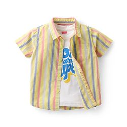 Babyhug Cotton Half Sleeve Twofer Striped Shirt with Printed T-Shirt - Yellow & White