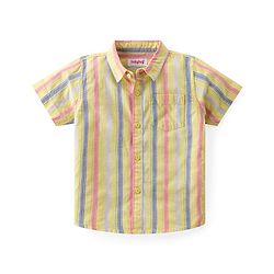 Babyhug Cotton Half Sleeve Twofer Striped Shirt with Printed T-Shirt - Yellow & White