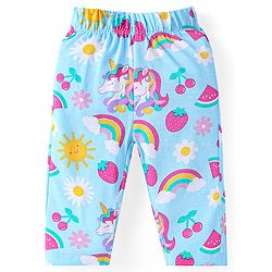Babyhug Cotton Knit Single Jersey Half Sleeves Peter Pan Collared Night Suit With Unicorn Print - Light Blue