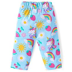Babyhug Cotton Knit Single Jersey Half Sleeves Peter Pan Collared Night Suit With Unicorn Print - Light Blue