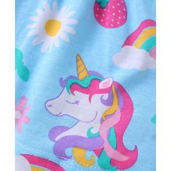 Babyhug Cotton Knit Single Jersey Half Sleeves Peter Pan Collared Night Suit With Unicorn Print - Light Blue