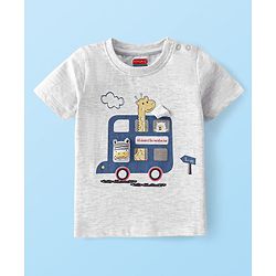 Babyhug Single Jersey Knit Half Sleeves Night Suit Bus & Animal Print - Navy Blue & Grey