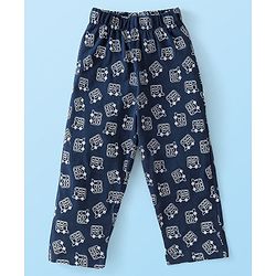 Babyhug Single Jersey Knit Half Sleeves Night Suit Bus & Animal Print - Navy Blue & Grey