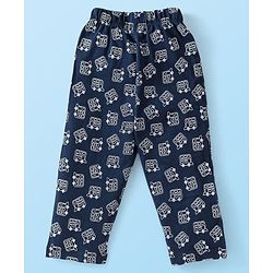 Babyhug Single Jersey Knit Half Sleeves Night Suit Bus & Animal Print - Navy Blue & Grey