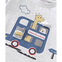 Babyhug Single Jersey Knit Half Sleeves Night Suit Bus & Animal Print - Navy Blue & Grey