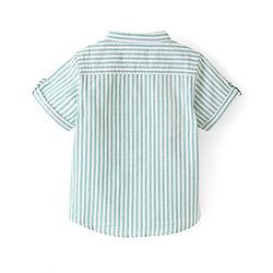 Babyhug Cotton Woven Half Sleeves Shirt Stripes & Text Embroidery - Green