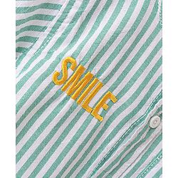 Babyhug Cotton Woven Half Sleeves Shirt Stripes & Text Embroidery - Green
