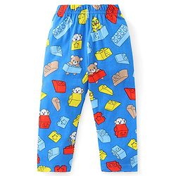 Babyhug Cotton Half Sleeve Knit Front Open Night Suit Lego Block Print - Blue