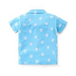 Babyhug Cotton Knit Half Sleeve Front Open Night Suit Stars Print - Light Blue