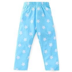 Babyhug Cotton Knit Half Sleeve Front Open Night Suit Stars Print - Light Blue