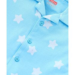 Babyhug Cotton Knit Half Sleeve Front Open Night Suit Stars Print - Light Blue