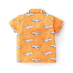 Babyhug Cotton Knit Single Jersey Half Sleeves Night Suit With Aircraft Print - Orange
