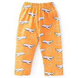 Babyhug Cotton Knit Single Jersey Half Sleeves Night Suit With Aircraft Print - Orange