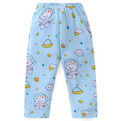 Babyhug Cotton Knit Half Sleeve Front Open Night Suit Astronaut Bunny Print - Light Blue