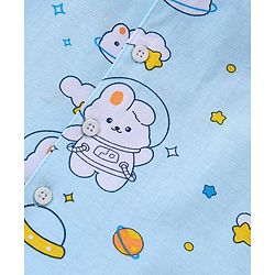 Babyhug Cotton Knit Half Sleeve Front Open Night Suit Astronaut Bunny Print - Light Blue