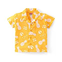 Babyhug Cotton Knit Single Jersey Half Sleeves Night Suit With Pineapple Print - Yellow