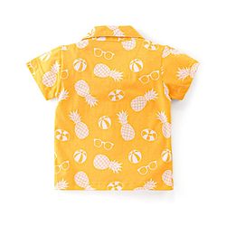 Babyhug Cotton Knit Single Jersey Half Sleeves Night Suit With Pineapple Print - Yellow