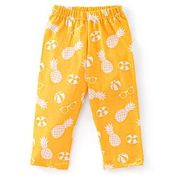 Babyhug Cotton Knit Single Jersey Half Sleeves Night Suit With Pineapple Print - Yellow
