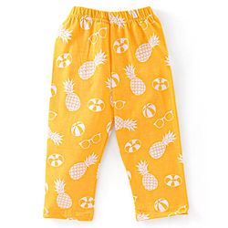 Babyhug Cotton Knit Single Jersey Half Sleeves Night Suit With Pineapple Print - Yellow