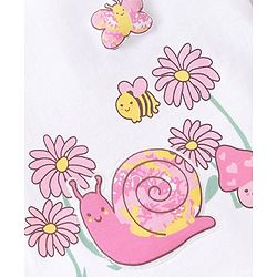 Babyhug Cotton Knit Single Jersey Half Sleeves Night Suit With Snail Print - White & Pink