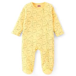 Babyhug Cotton Interlock Knit Full Sleeves Sleepsuit Dino Print - Yellow