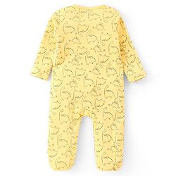 Babyhug Cotton Interlock Knit Full Sleeves Sleepsuit Dino Print - Yellow