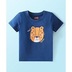 Babyhug Single Jersey Knit Half Sleeves Night Suit With Panther Print - Blue