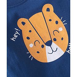 Babyhug Single Jersey Knit Half Sleeves Night Suit With Panther Print - Blue