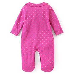 Babyhug Cotton Knit Full Sleeves Floral Printed & Giraffe Patch Footed Sleep Suit - Pink