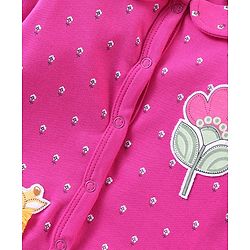 Babyhug Cotton Knit Full Sleeves Floral Printed & Giraffe Patch Footed Sleep Suit - Pink