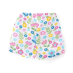 Babyhug Cotton Knit Single Jersey Half Sleeves Night Suit With Floral Print - White
