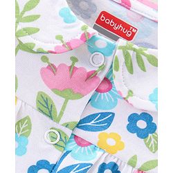 Babyhug Cotton Knit Single Jersey Half Sleeves Night Suit With Floral Print - White