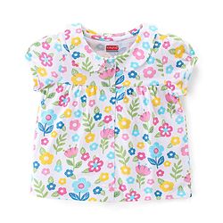 Babyhug Cotton Knit Single Jersey Half Sleeves Night Suit With Floral Print - White