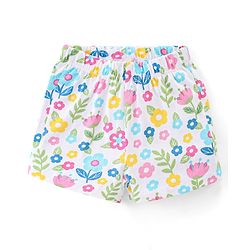 Babyhug Cotton Knit Single Jersey Half Sleeves Night Suit With Floral Print - White