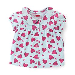 Babyhug Cotton Knit Half Sleeves Shorts Night Suit  Set Heart Print - Blue