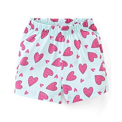 Babyhug Cotton Knit Half Sleeves Shorts Night Suit  Set Heart Print - Blue
