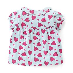 Babyhug Cotton Knit Half Sleeves Shorts Night Suit  Set Heart Print - Blue