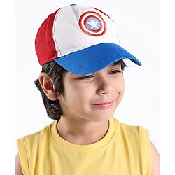 Babyhug Marvel Cotton Summer Cap With Captain Amercia Graphics - Multicolour