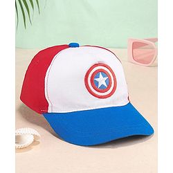 Babyhug Marvel Cotton Summer Cap With Captain Amercia Graphics - Multicolour